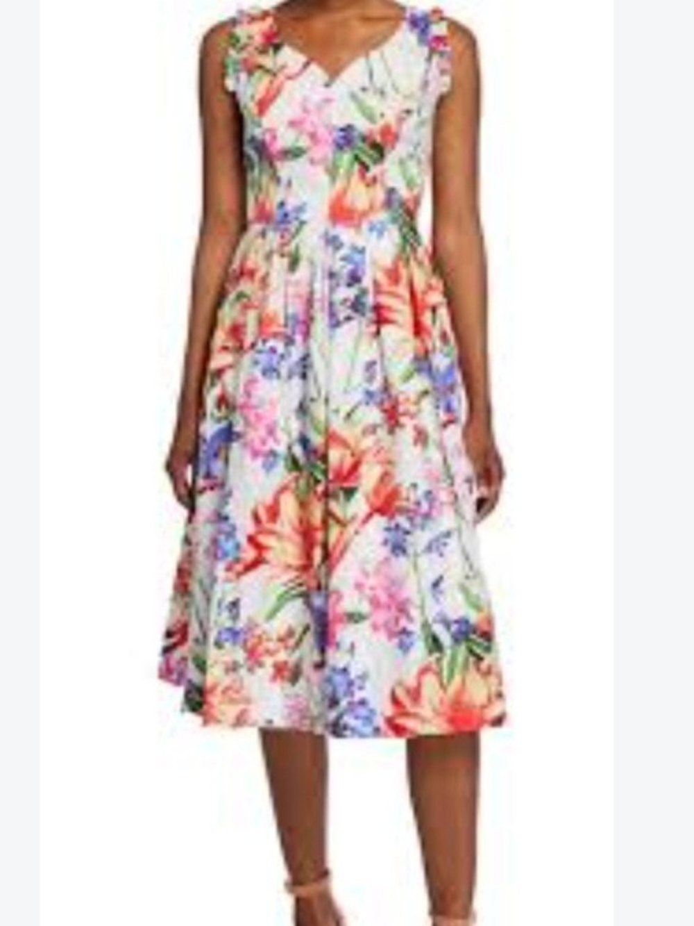 julia jordan White Floral V-Neck A-Line Midi Dress